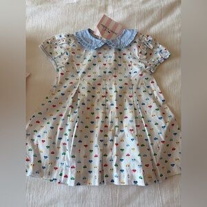 White Kids Dress with Blue Gingham Collar and Multicolor Print